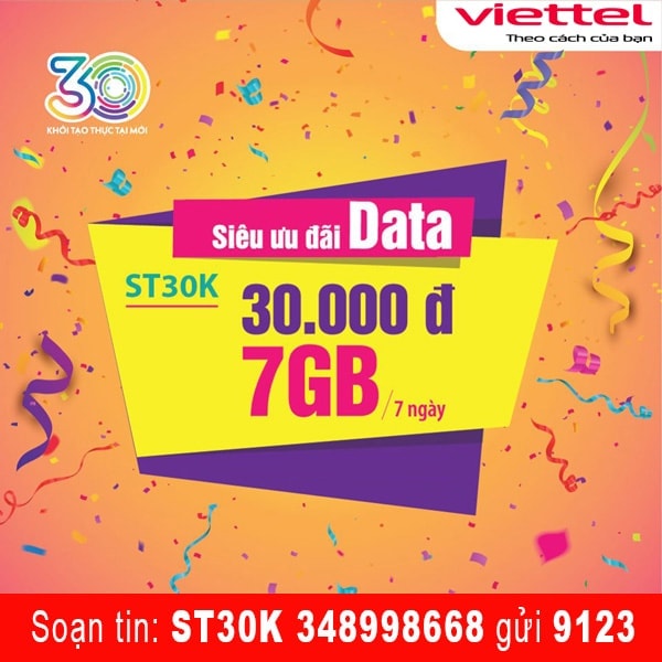 Đăng ký gói cước ST30K Viettel nhận 7gb data truy cập internet tốc độ cao