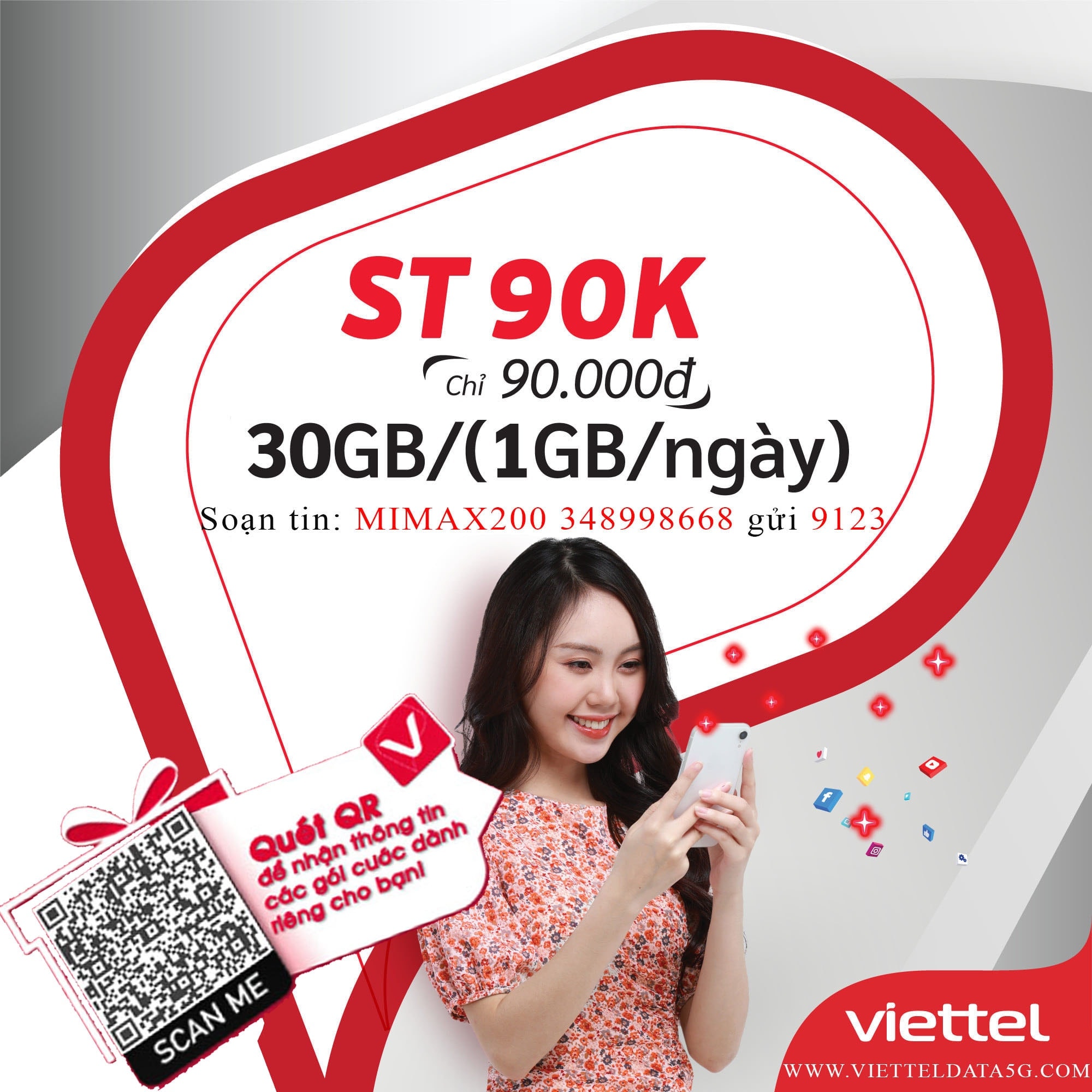 Đăng ký ST90K Viettel nhận ngay 30gb data tốc độ cao và miễn phí truy cập tiktok.